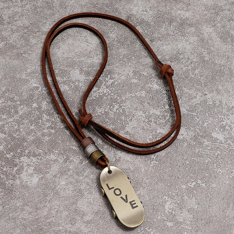 Vintage Leder Legierung Skateboard Anhänger Halskette Retro LOVE Buchstabe Verstellbare Lange Kette Schmuck Für Herren Damen