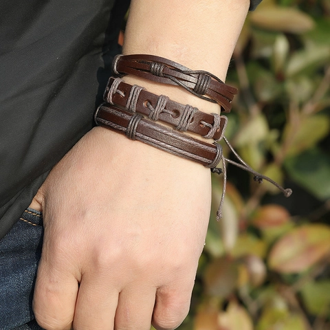 Vintage Geflochtenes Kunstleder Armband Für Damen Herren Unisex Mehrschichtiges Legierung Charm Wickelarmband Punk Schmuck