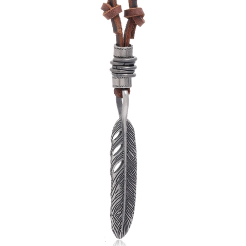 Retro Piuma Pendente Collana Marrone Pelle di Vacca Corda Regolabile Boemo Punk Collana Lunga Per Uomo Donna Gioielli