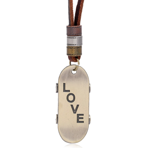 Vintage Leder Legierung Skateboard Anhänger Halskette Retro LOVE Buchstabe Verstellbare Lange Kette Schmuck Für Herren Damen