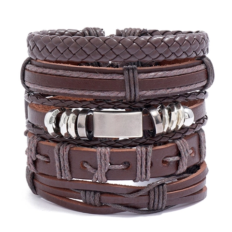 Vintage Geflochtenes Kunstleder Armband Für Damen Herren Unisex Mehrschichtiges Legierung Charm Wickelarmband Punk Schmuck