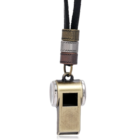 Retro Industrial Whistle Pendant Necklace Punk Style Cowhide Leather Rope Three-color Beads Sweater Chain For Men Women