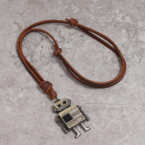 Retro Steampunk Roboter Anhänger Halskette Rindsleder Legierung Strass Industrie Punk Schmuck Für Damen Herren Accessoire