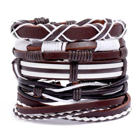 Punk Retro Woven Leather Bracelets Multilayer Bohemian Adjustable Wax Cord For Men Women Unisex Fashion Jewelry Collection