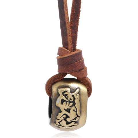 Vintage Rindsleder Lange Anhänger Halskette Für Herren Retro Legierung Totem Mode Braun Pullover Halskette Schmuck Geschenk