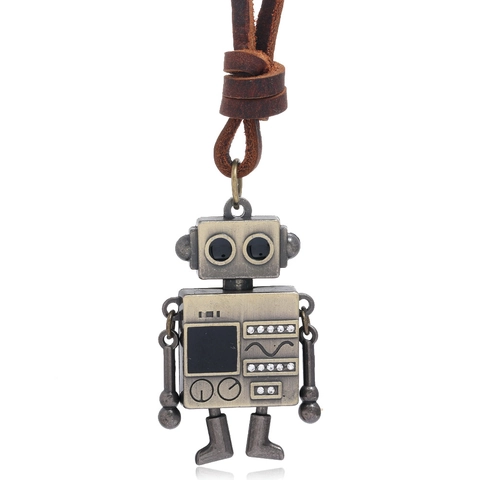 Retro Steampunk Roboter Anhänger Halskette Rindsleder Legierung Strass Industrie Punk Schmuck Für Damen Herren Accessoire