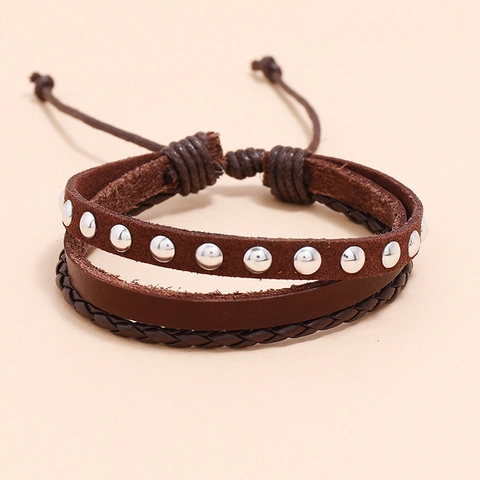 Vintage Multi Layer Gevlochten Rundleer PU Armband Voor Heren Dames Retro Bruin Verstelbaar Punk Bohemian Wikkelarmband Sieraden