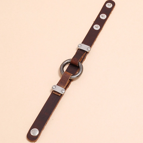 Herren Lederarmband Vintage Punk Stil Armband mit Metallring und Nieten Verstellbarer Mode Schmuck für Männer