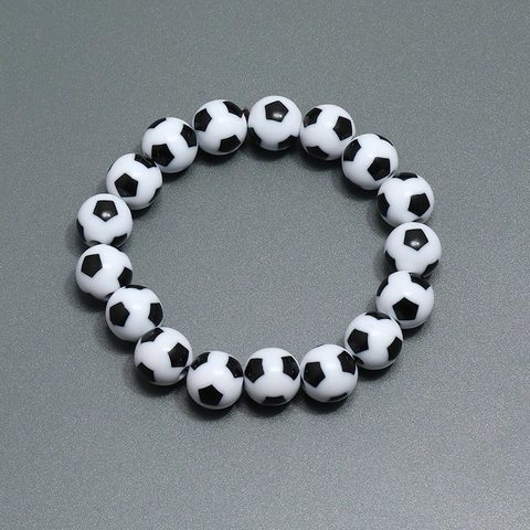 Minimalistische Fußball Perlen Armband Für Herren Damen Sportlich Schwarz Weiß Kunststoff Perle Elastisches Armband Sport Fans Schmuck Geschenk