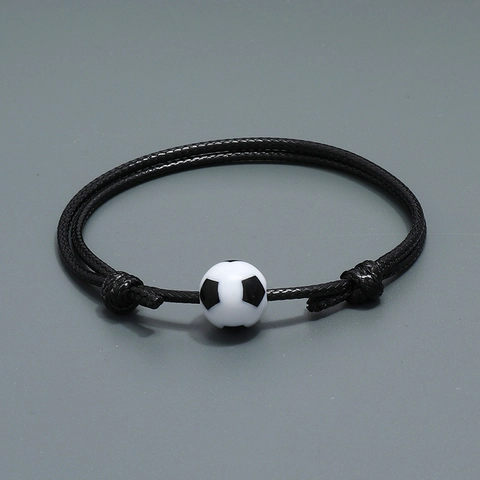 Minimalist Black Braided Rope Football Bracelet For Men Women Sports Fans Soccer Bead Adjustable Cord Jewelry Gift Soccer Accessory