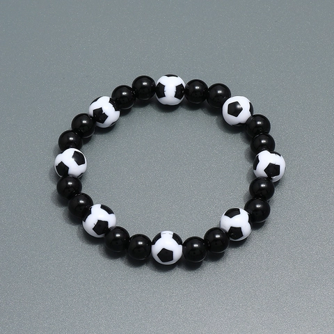 Minimalist Soccer Football Beaded Bracelet For Men Sporty Resin Bead Elastic Bracelet Athletic Fans Commemorative Jewelry Gift