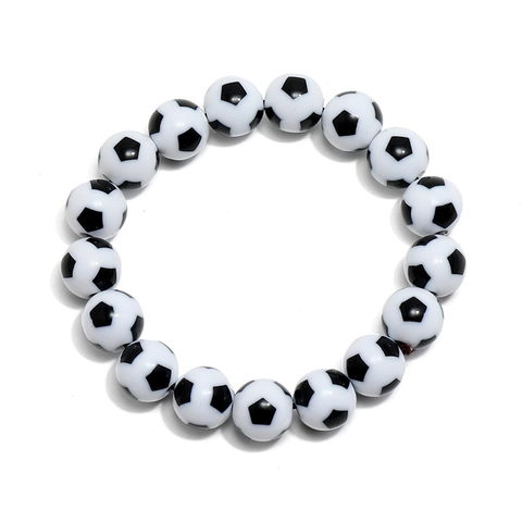 Minimalistische Fußball Perlen Armband Für Herren Damen Sportlich Schwarz Weiß Kunststoff Perle Elastisches Armband Sport Fans Schmuck Geschenk