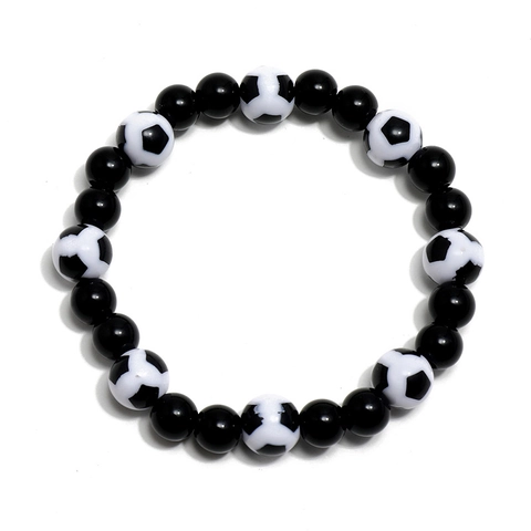Minimalist Soccer Football Beaded Bracelet For Men Sporty Resin Bead Elastic Bracelet Athletic Fans Commemorative Jewelry Gift