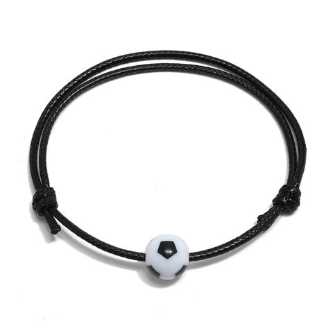 Minimalist Black Braided Rope Football Bracelet For Men Women Sports Fans Soccer Bead Adjustable Cord Jewelry Gift Soccer Accessory