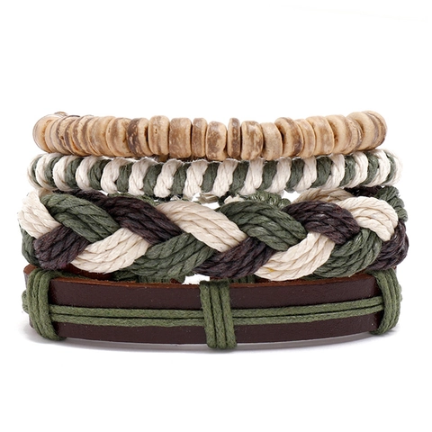 Vintage Punk Multilayer Braided Artificial Leather Hemp Rope Bracelet Handmade Bohemian Ethnic Style Jewelry For Men Women