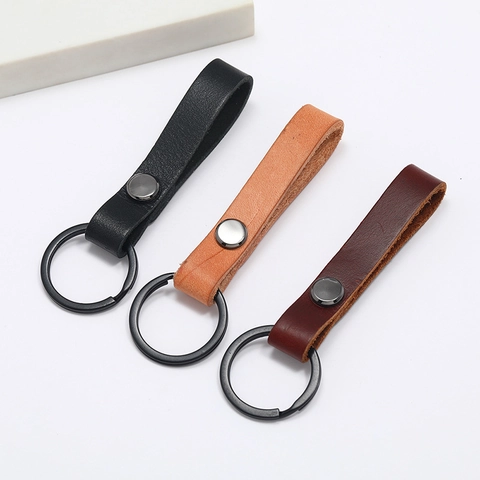 Retro Genuine Leather Keychain Minimalist Cowhide Car Key Ring For Men Women Creative Handmade Key Holder Accessory Gift