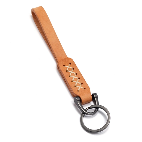 Minimalistische Handgestikte Rundleren Sleutelhanger Vintage Retro Auto Sleutelring Legering Gesp Mode Accessoire Cadeau
