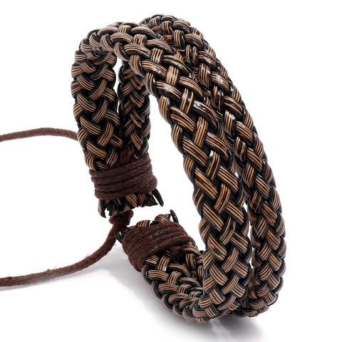 Bracciale da Uomo in Pelle Sintetica Intrecciata Retrò Fatto a Mano Cordino Regolabile Harajuku Moda Semplice Gioielli Braccialetto
