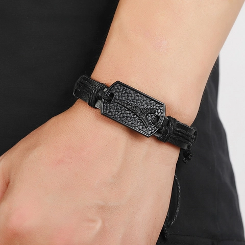 Vintage Schwarz Geflochtenes Armband Für Damen Herren Verstellbar Kunstleder Kordel Eiffelturm Metall Charm Punk Modeschmuck