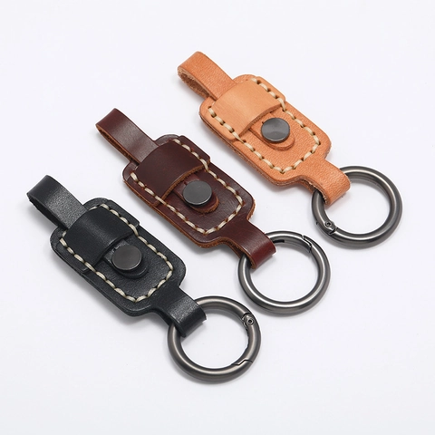 Retro Genuine Cowhide Leather Keychain Handmade Stitched Car Key Ring Holder Vintage Key Accessory Gift For Men Women
