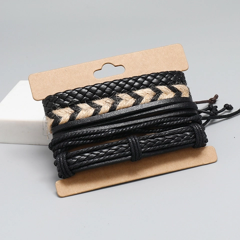 Heren Vintage Gelaagde PU Leren Armbanden Geweven Henneptouw Verstelbare Punk Boheemse Sieraden Cadeau
