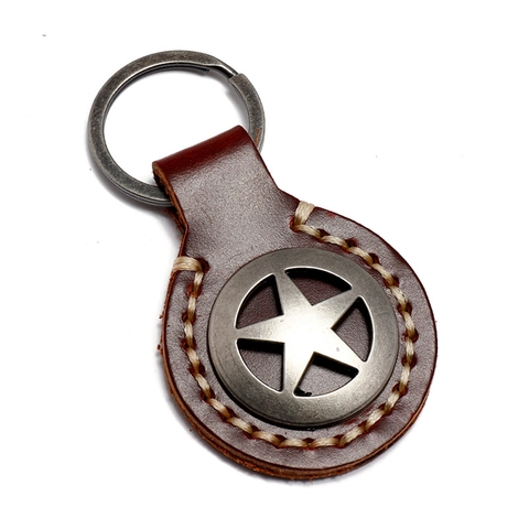 Portachiavi Stella in Pelle di Vacchetta Cucito a Mano Vintage Pentagramma Supporto Chiave Auto Ciondolo Borsa Personalizzato Uomo Donna