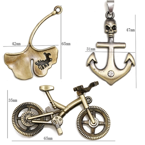 Vintage Antique Bronze Alloy Pendants Bicycle Anchor Skull With Rhinestone Ginkgo Leaf Cutout Charms DIY Jewelry Making