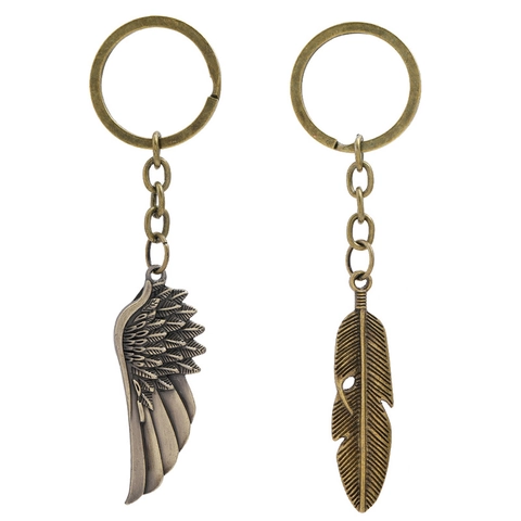 Vintage Brons Legering Veer Vleugel Sleutelhanger Minimalistisch Retro Metalen Hanger Sleutelring Voor Tas Vrouwen Mannen Sieraden