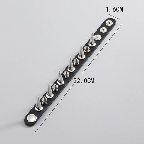Punk Leather Spike Bracelet For Men Women Gothic Rock Rivet Adjustable Cowhide Bangle Fashion Stage Jewelry Black Silver