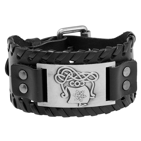 Pulsera de Cuero Ancha para Hombre Mitología Nórdica Vikinga Brazalete de Piel de Vaca Tejida Retro Joyería de Aleación