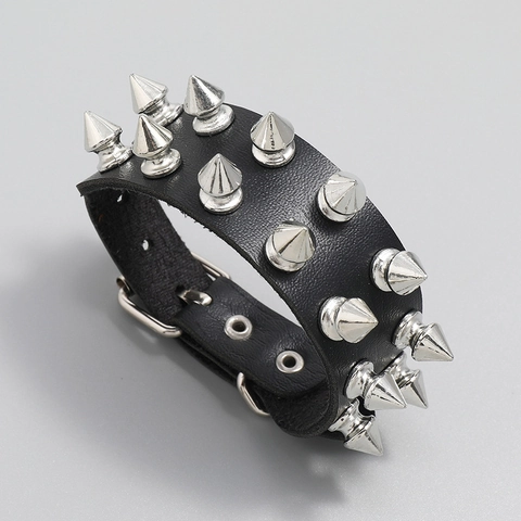 Bracciale in Pelle Punk Rock da Uomo Con Spunte in Metallo Regolabile Gotico Biker Borchiato Polsino per Donna Uomo Gioielli di Moda