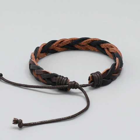 Herren Retro Handgewebt Geflochtenes Kunstleder Armband Mehrlagiges Verstellbare Kordel Armband Punk Stil Schmuck Für Herren