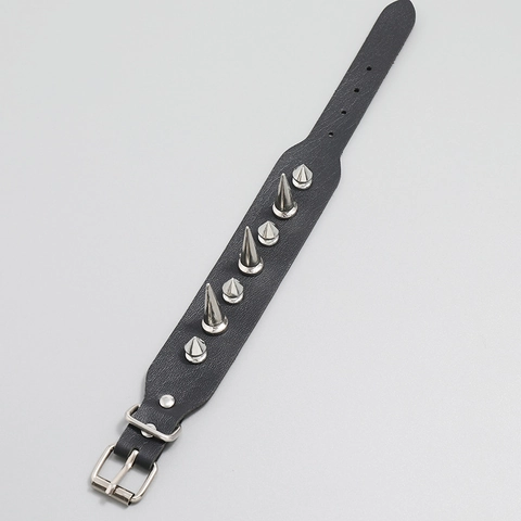 Bracciale in Pelle Artificiale a Punta Singola Punk Rock da Uomo Gotico Esagerato con Borchie Polsino Regolabile Gioielli