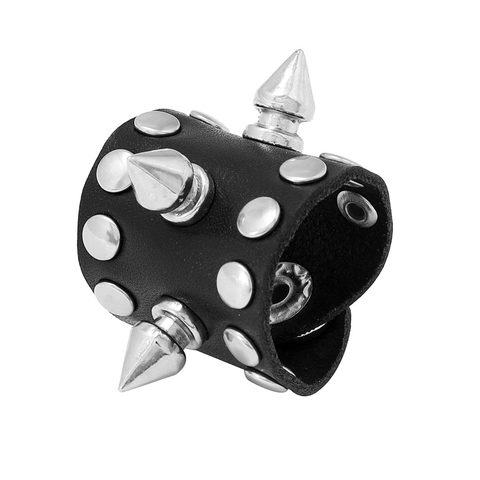 Punk Rivet Spike Cowhide Leather Wide Band Ring For Men Women Gothic Rock Style Adjustable Fashion Finger Ring Jewelry Gift