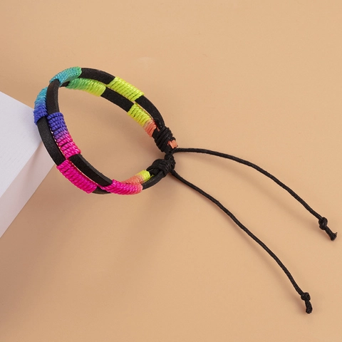Handgemachtes Geflochtenes Regenbogen Lederarmband Verstellbar Webschmuck Mehrfarbig Boho Stil Für Herren Damen Mode Accessoire