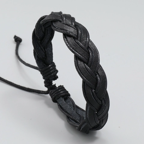 Men Woven Faux Leather Bracelet Handmade Multi Layer Adjustable Cord Wristband Retro Punk Style Male Jewelry Fashion Accessory