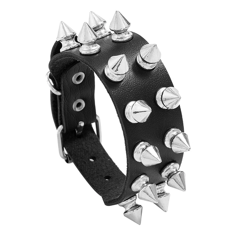 Bracciale in Pelle Punk Rock da Uomo Con Spunte in Metallo Regolabile Gotico Biker Borchiato Polsino per Donna Uomo Gioielli di Moda