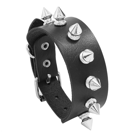 Punk Herren Schwarz PU Leder Armband Mit Nieten Und Spikes Rock Gothic Verstellbarer Armreif Schmuck Zubehör