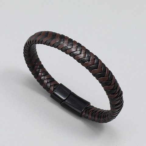 Handgefertigtes Geflochtenes Lederarmband Für Herren Retro Mode Zweifarbiges Armband Mit Magnetverschluss Schmuck Geschenk