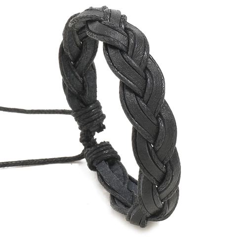 Men Woven Faux Leather Bracelet Handmade Multi Layer Adjustable Cord Wristband Retro Punk Style Male Jewelry Fashion Accessory
