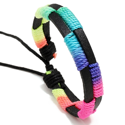 Handgemachtes Geflochtenes Regenbogen Lederarmband Verstellbar Webschmuck Mehrfarbig Boho Stil Für Herren Damen Mode Accessoire