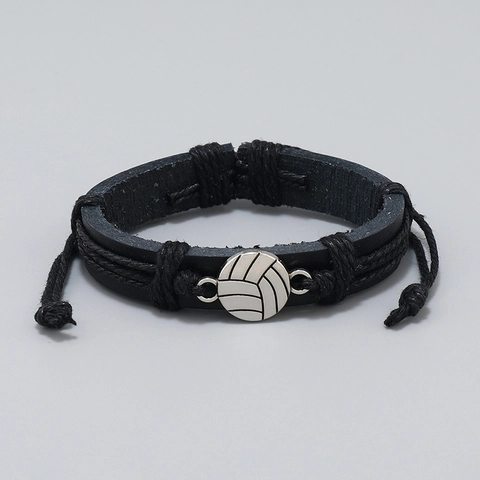 Braccialetto per Tifosi di Pallavolo in Lega Pelle Sintetica Intrecciato a Mano Punk Regolabile Uomo Donna Gioielli Nero