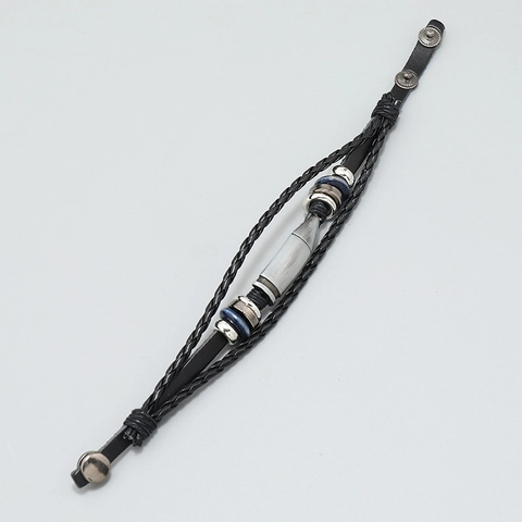 Men's Multi Layer Leather Braided Bracelet Vintage Punk Wrap Jewelry With Alloy Bullet Pendant Adjustable Buckle Gift