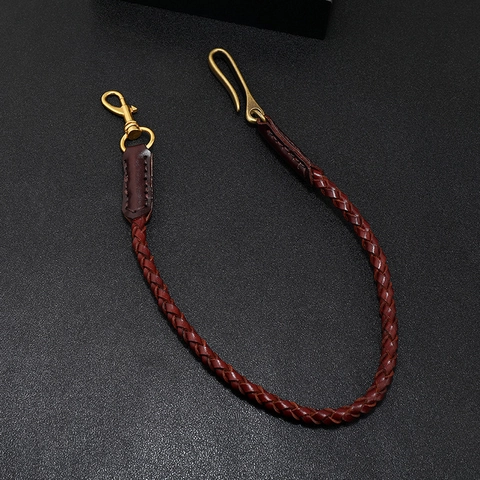 Vintage Geflochtene Echtes Leder Geldbörsenkette Cowboy Stil Rindsleder Schlüsselanhänger Für Jeans Herren Damen Taillenkette Schmuck