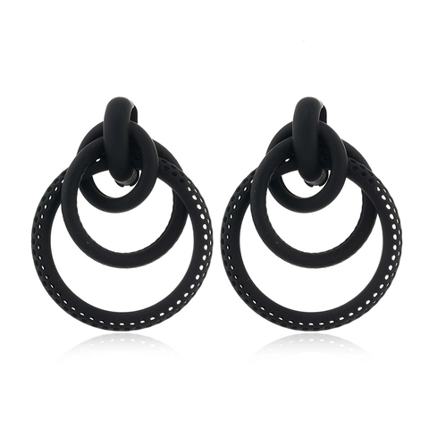 Exaggerated Geometric Hoop Earrings For Women Matte Lacquer Metal Triple Nested Circle Drop Earrings Fashion Statement Jewelry