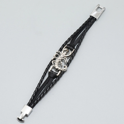 Mens Punk Multilayer Synthetic Leather Bracelet Vintage Scorpion Alloy Metal Charm Street Rock Retro Wristband Jewelry