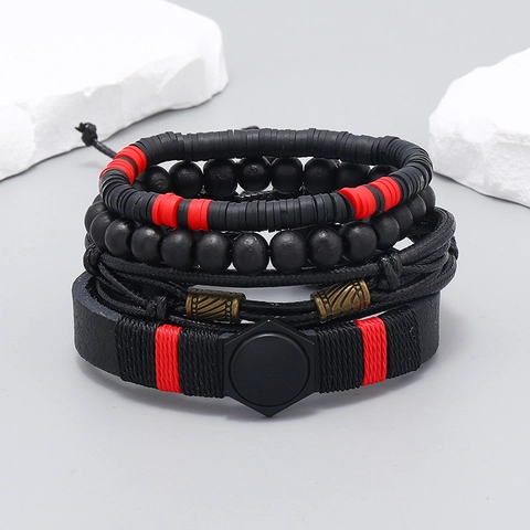 Punk Bohemian Multi-layer Artificial Leather Bracelet Set Handwoven Alloy Geometric Charm Wrap Bracelet Jewelry For Unisex
