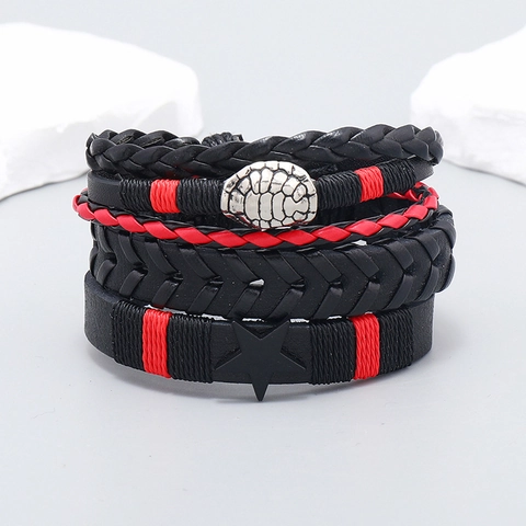 Bohemian Kunstleder Mehrlagiges Armband Set Legierung Stern Schildpatt Verstellbar Punk Stil Schmuck Für Herren Damen