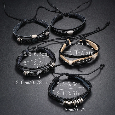 Bracciale in Pelle Vintage Multistrato Uomo Tessuto a Mano Piuma Teschio Tai Chi Punk Ciondoli Donna Gioielli Retrò Regalo