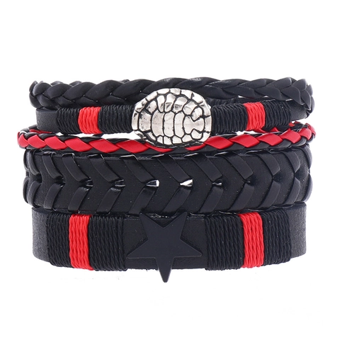 Bohemian Kunstleder Mehrlagiges Armband Set Legierung Stern Schildpatt Verstellbar Punk Stil Schmuck Für Herren Damen
